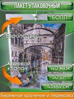 Пакет упаковочный БОПП с клеевым клапаном, 43х64+4 см, с европодвесом 4 см, сверхпрочный, 40 мкм, 50 шт.
